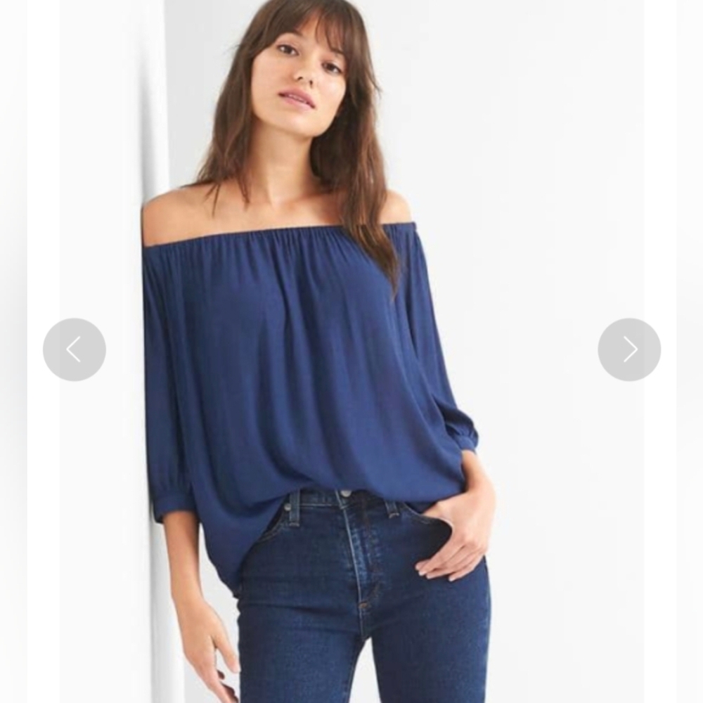 GAP Women's Dusty Pink Drapey Off-Shoulder Elbow Sleeves Peasant Blouse Top- XL - Picture 14 of 15